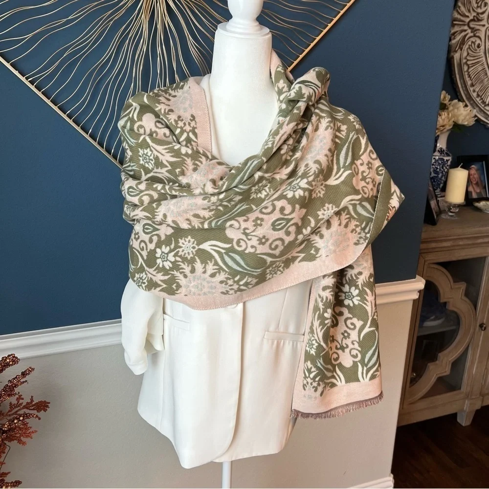 Beautiful Floral Scarf - Cream, Green and Pink NWOT